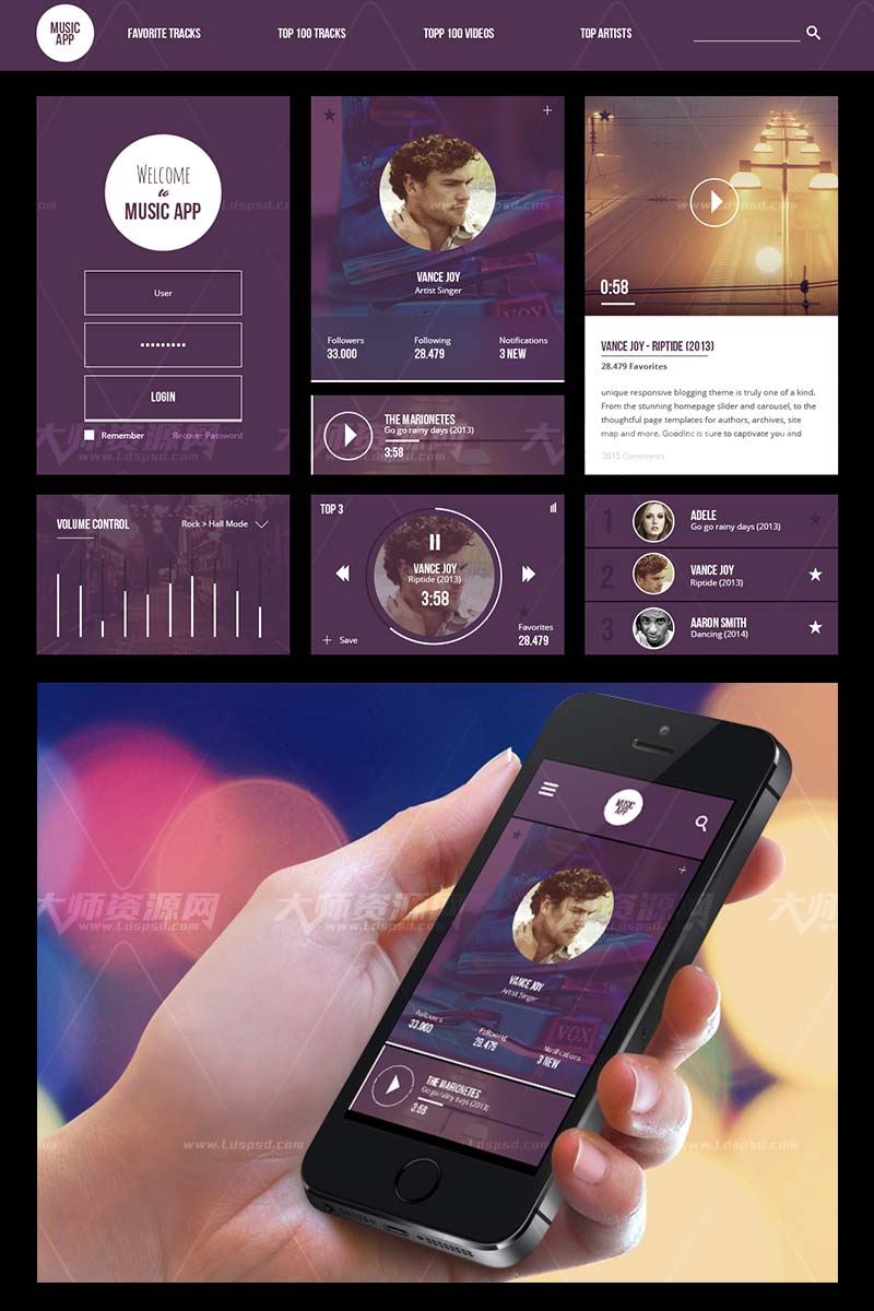 Music App UI Kit,UI设计－手机音乐程序